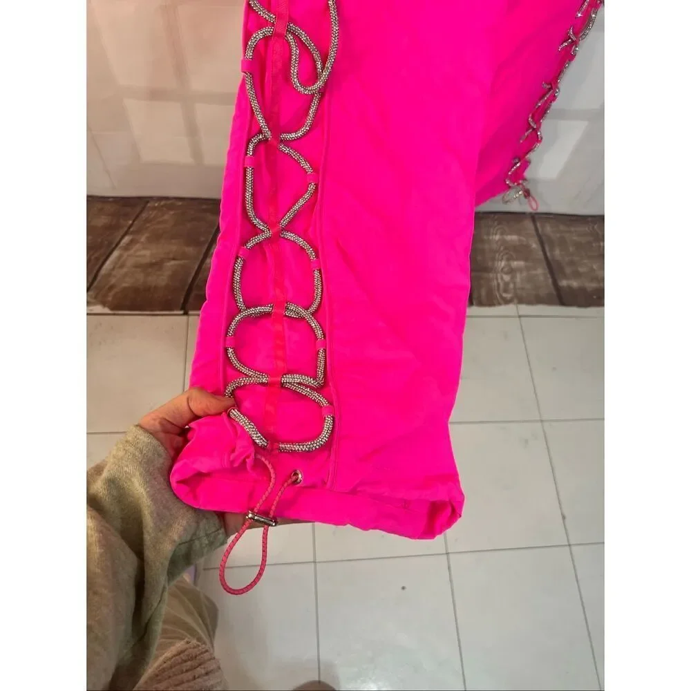 Akira Neon Pink Diamond Lace-Up High-Waisted Pull-On Track Pants Size XL